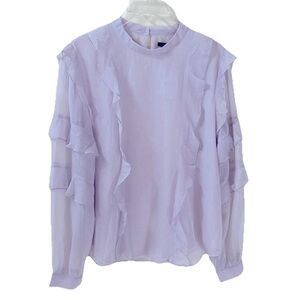 ANN TAYLOR Size L Semi Sheer Ruffle Sleeve Blouse Pale Lilac NWT